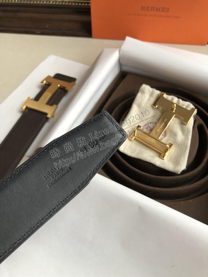 HERMES皮帶 愛馬仕原單 雙面用 原版皮手掌紋 金屬H大Logo 男士腰帶  hgh1971
